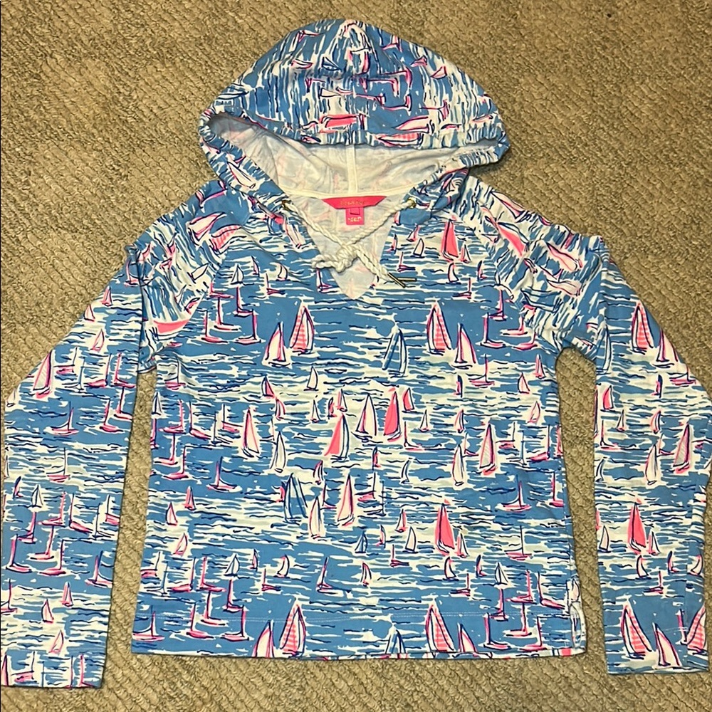 Lilly Pulitzer Zanzibar Blue Boatylicious Kiawah Cropped Hoodie Size XS